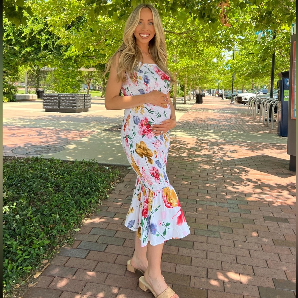 Ruched Midi Floral Dress
